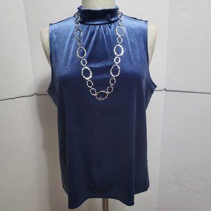 Banana Republic Azure Velvet Sleeveless Mock Neck With Tie Back Sz M